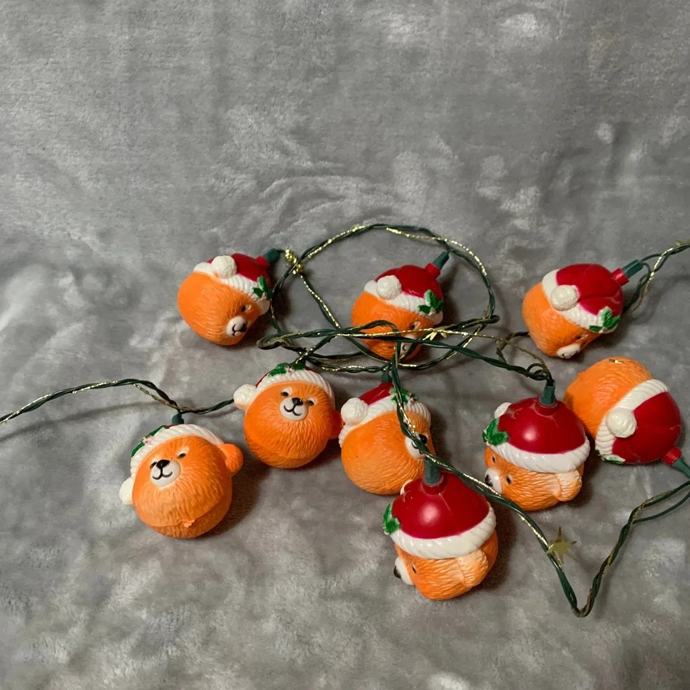 Vtg‎ Bear Christmas Blow Mold String Lights Holiday Decoration 9 Count Flaw
